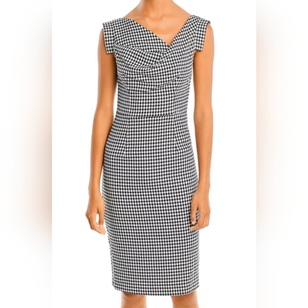 NWT Black Halo Jackie O in Black White Classic Chic Houndstooth Sheath Dress 4